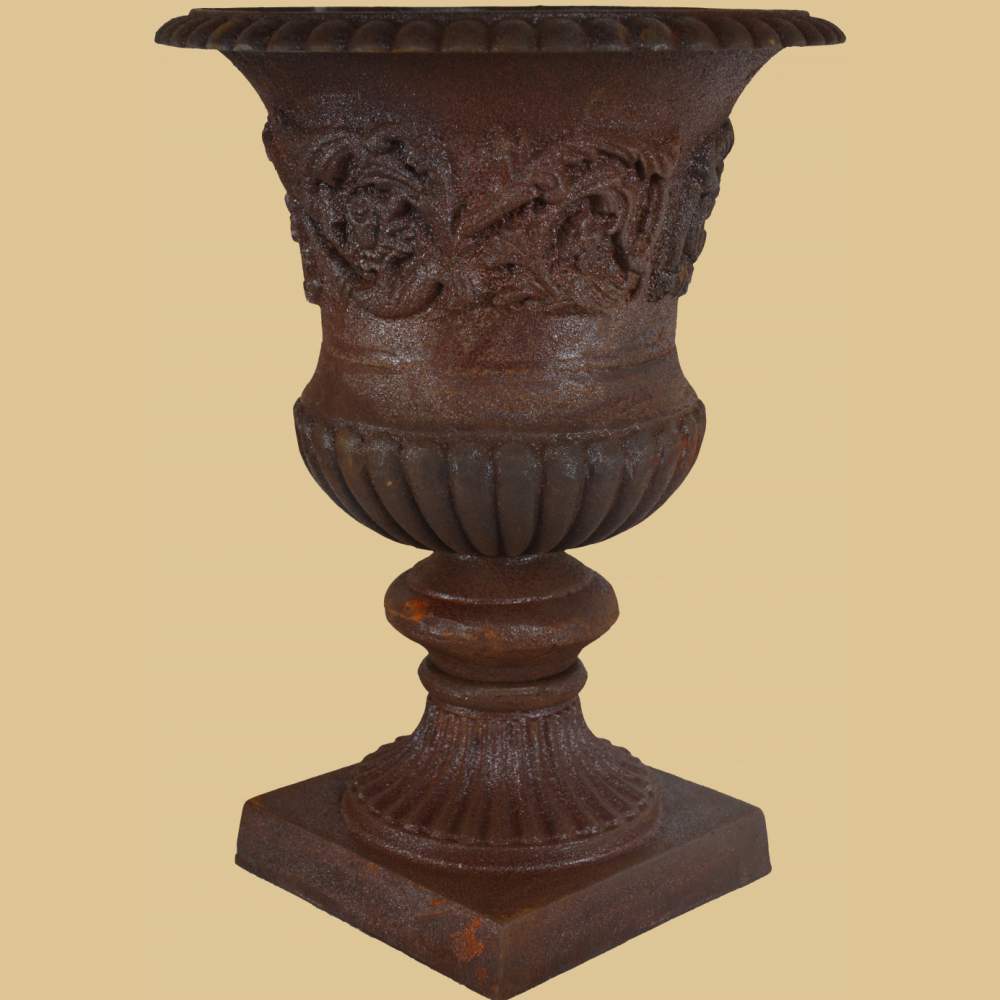 Produktfoto Gross Pflanzpokal mit Verzierung in Antik rost - 37cm